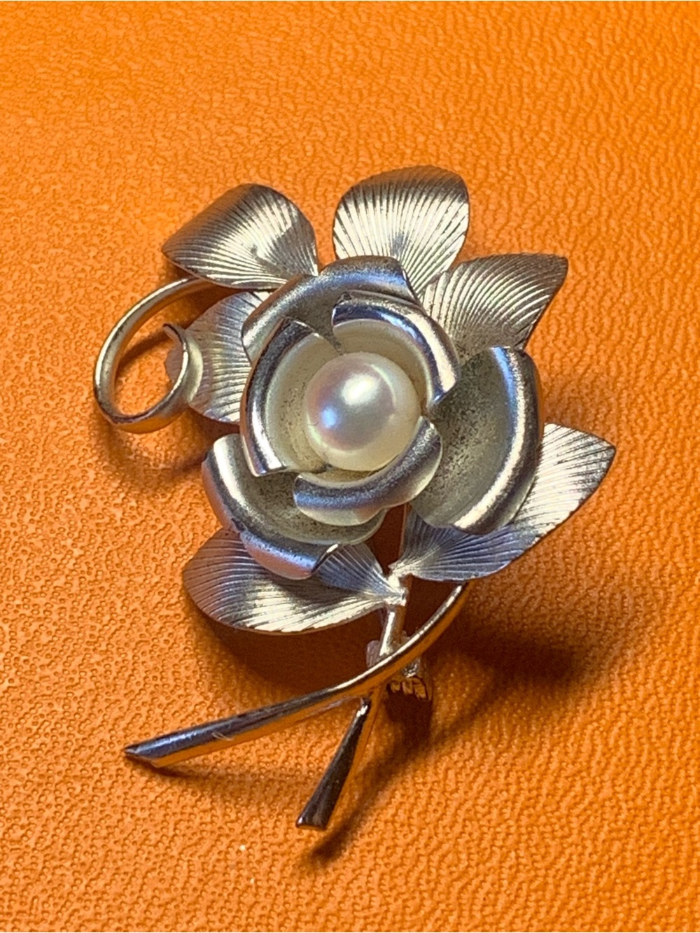Vintage Japanese Silver Floral Pearl Brooch With Makers Mark/Stamp